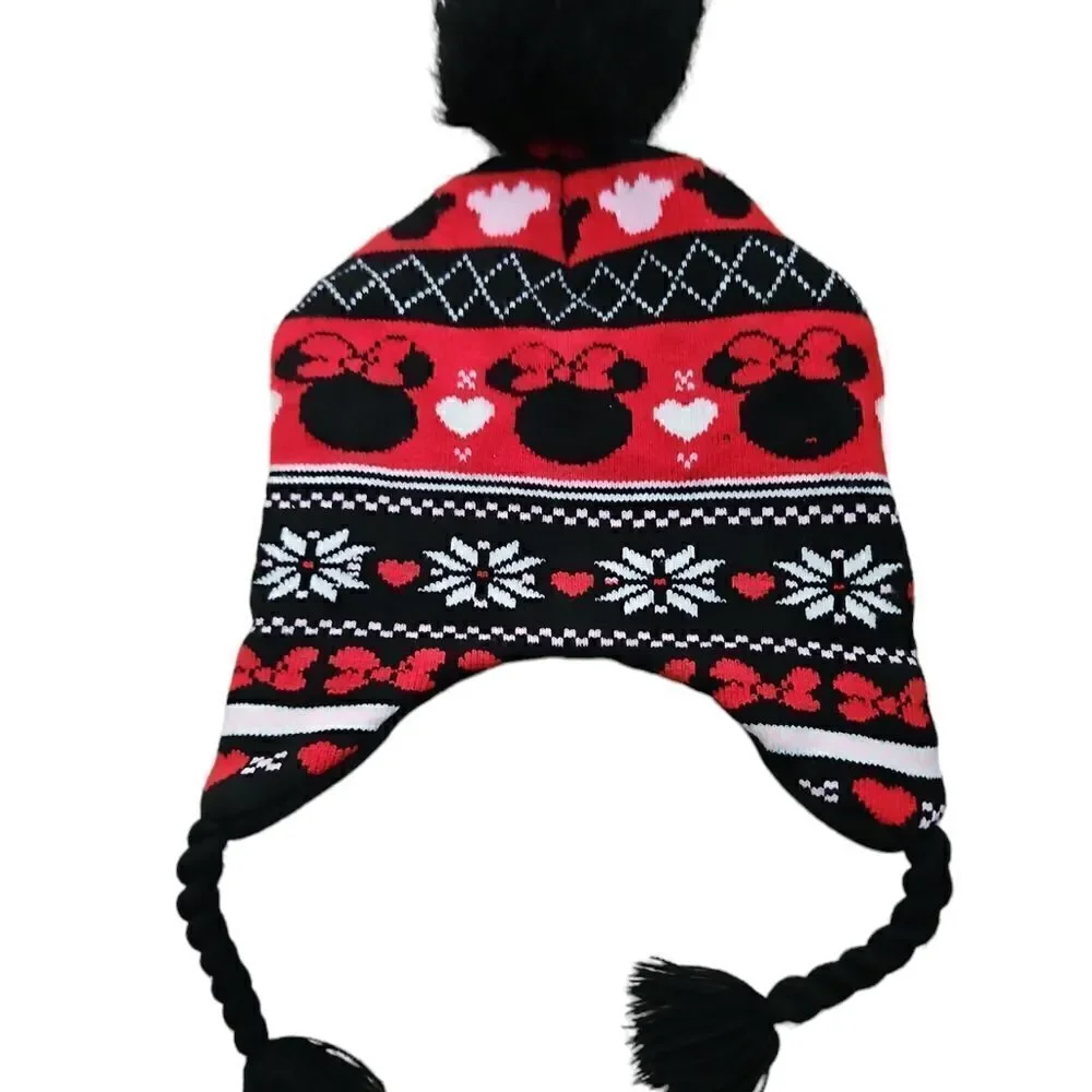 Disney Minnie Mouse Beanie Girls Children Kids Hat Cap Black Red & White WS589